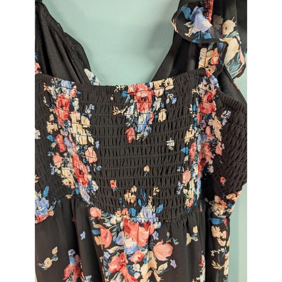 Lily Rose Woman’s Black Floral V Neck Stretch Ruffle Strap Midi Dress XXL - Picture 2 of 5